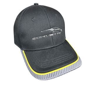 Corvette C8 Hat Cap Strap Back Carbon Fiber Black Gray Yellow Racing Embroidered